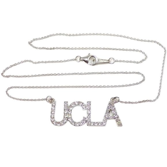 New Without Tags Sterling Silver Clear CZ UCLA Pendant Necklace 18" - Picture 2 of 5